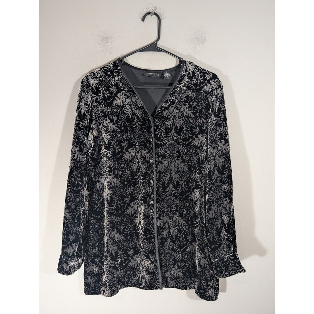 Dark Romantic Vgt Black Floral Velvet Burnout Silk Blend Top Sz 4 Whimsigoth Y2K